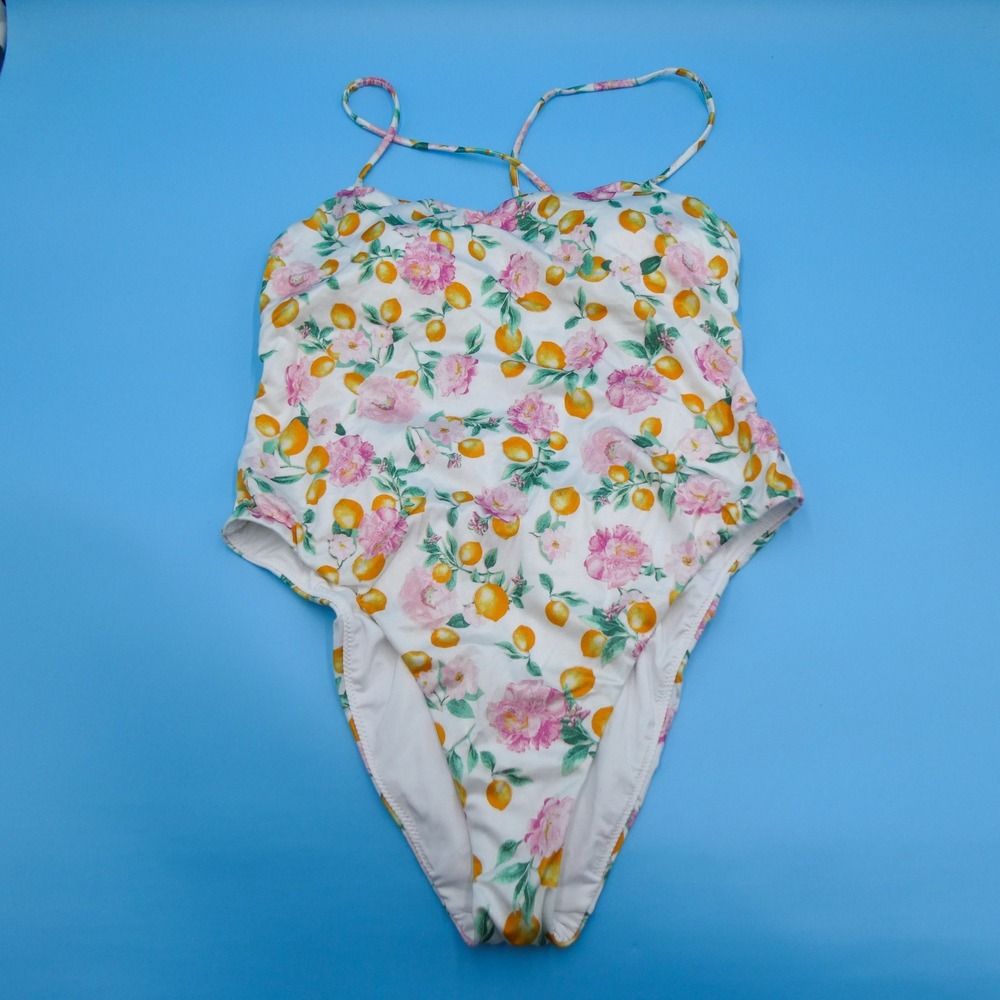 Victoria's Secret One Piece Swimsuit Womens Large Floral Lemon Print Polyamide